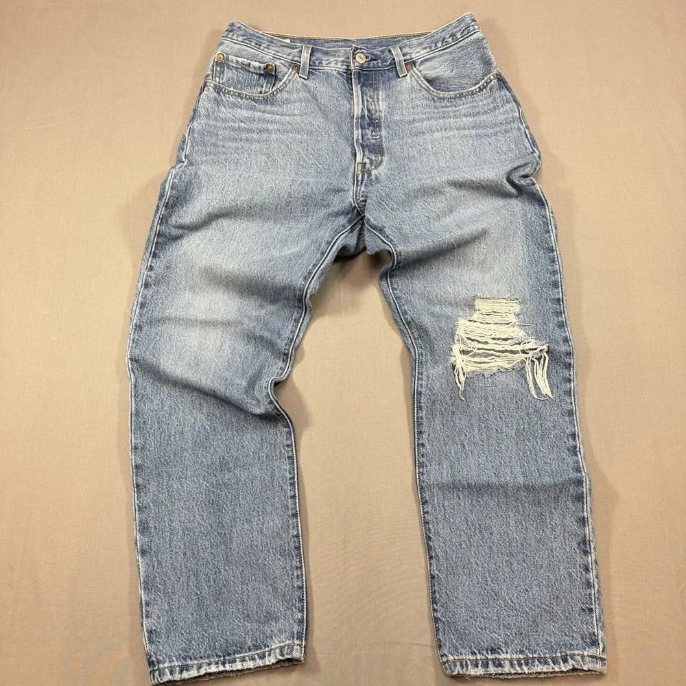 Levi's Premium 501 Regular Straight‎ Blue Button Fly men 31X28 Distressed Y2K